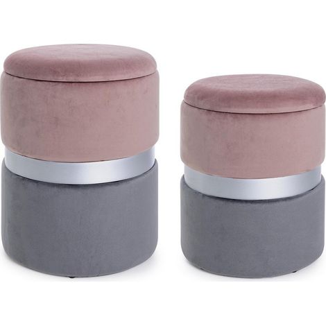 Set due pouf moderni apribili grigio rosa grigio (1/5)