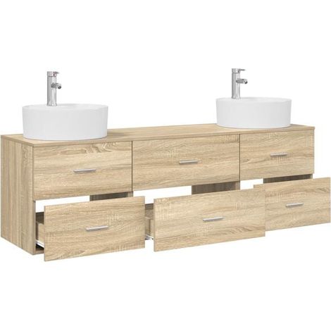 Ensemble Meuble de Salle de Bain 3 Pièces - Couleur Chêne Sonoma, Design Moderne et Élégant, Rangement Pratique pour WC et Douche (1/5)