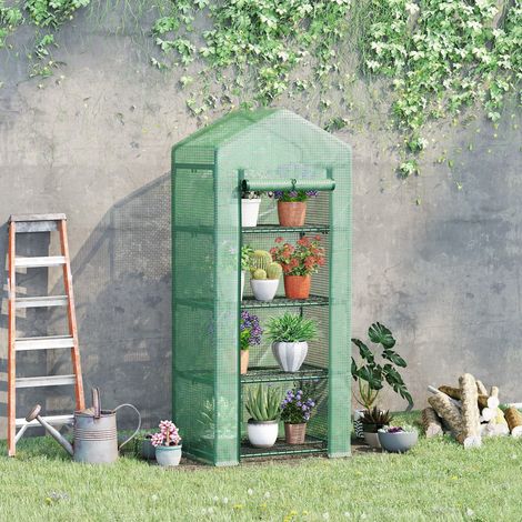 Serre de jardin 70x50x160 cm en acier vert avec 4 étagères, gain de place – MEUBLIV (1/5)