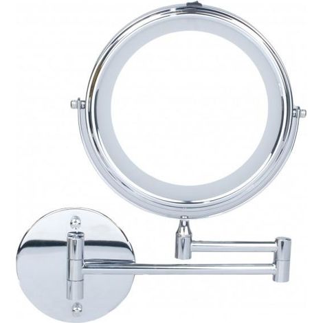 Miroir de maquillage - miroir grossissant - avec LED - 20 cm - chrome