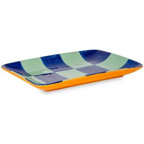 Piatto Piano in Gres 20.5 x 15.3 cm Scacchiera Blu e Verde WD LIFESTYLE