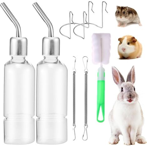 2 x Rabbit, Guinea Pig Feeding Bottle, Hamster Small Water Bottle, Drinking Bowl for Rodents - Rabbit Feeder, Rabbit Water Dispenser for Small Animals (350 ml) (1/5)