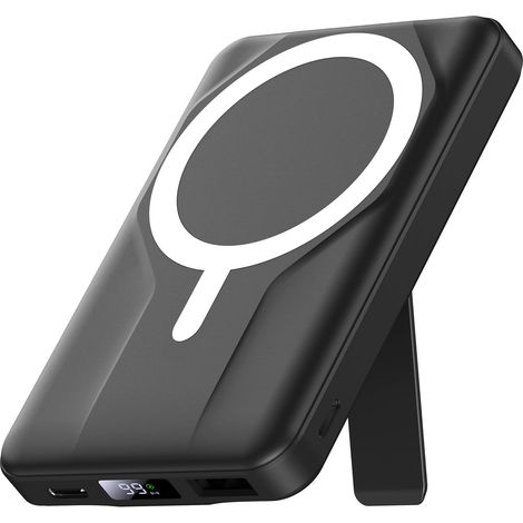 Batterie Externe Magnétique Compatible avec MagSafe, 10000mAh Chargeur Portable sans Fil Power Bank Rapide 20W PD USB-C, avec Support & Affichage LED, pour iPhone 17/16/15/14/13/12 Série, Noir (1/5)