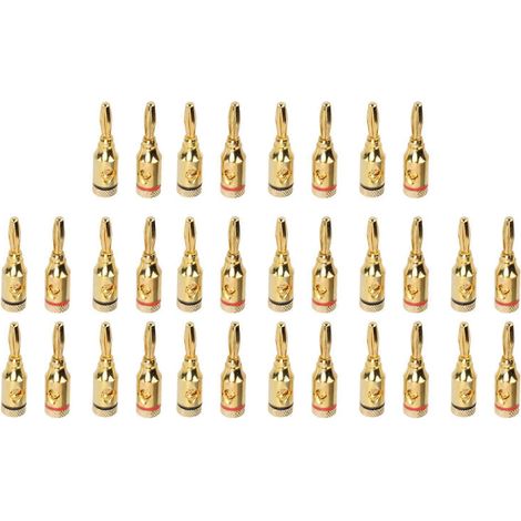 32 fiches bananes pour haut-parleurs, plaquées or, en alliage d'aluminium, à vis ouverte, universelles pour câbles de 12 à 18 AWG (1/4)