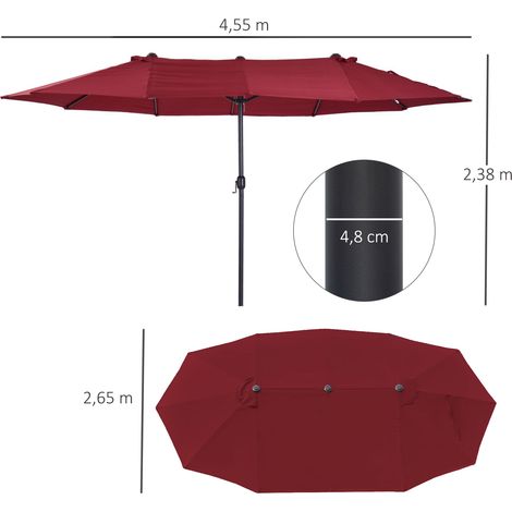 Parasol de jardin ovale, 455 x 270 cm, rouge bordeaux, de type marché ou double. (1/5)