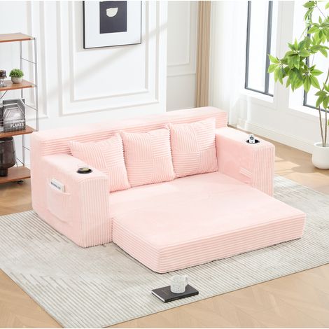 Sofá modular 172x87x64 cm de pana rosa, ahorra espacio para salón FloraGrace