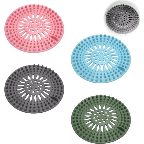 Haarfilter, 4er-Set, Dusche, Haargitter, Dusche, Abflussgitter, Silikon (12,5 cm), Duschsiphon, Badewanne, Duschgitter, Silikon-Badezimmer, Badewanne für Badezimmer, Duschen (1/5)