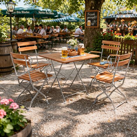 Biergarten Set klappbar 70x70cm + 4 Stk Klappstuhl mit Armlehne-MBG1004+4xMBG1001