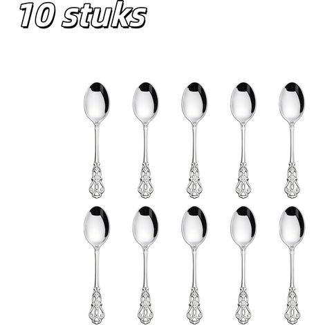 Lot de 10 cuillères à café en acier inoxydable de 12,6 cm avec finition argentée et motif sculpté vintage pour dessert café fête mariage dîner et événement (1/5)