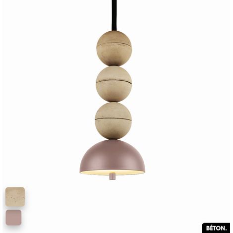 Lampe de suspension en béton - BOSFOR CONCRETE SABLE - ROSE 3 BALLES LED 14W (1/2)
