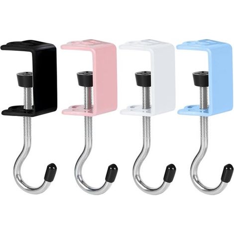 Ensemble de 4 crochets robustes pour sacs à main, à fixer sur une table ou un bureau. Organisateur/porte-sac à dos supportant une charge de 20 kg. Aluminium antirouille. (1/5)