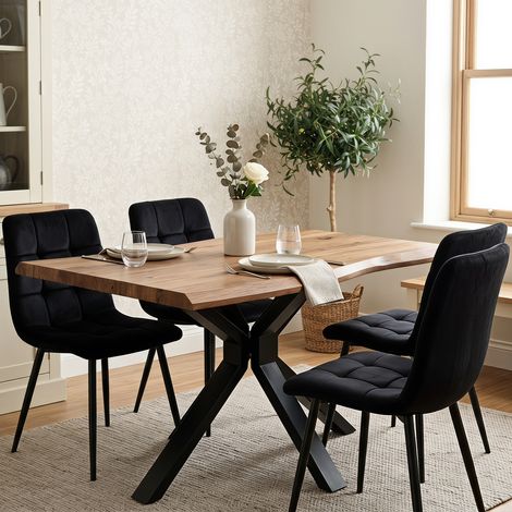 Kosy Koala 4 Seater Rustic Brown Wooden Effect Dining Table Set with Black Velvet Chairs (1/5)