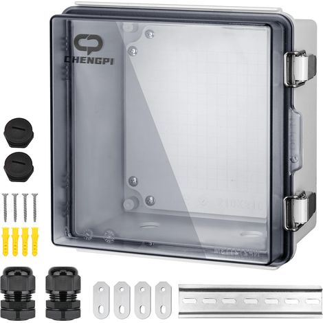 Boîte de Dérivation Electrique,Boitier Electrique Étanche avec Couvercle à Charnière,IP66 Boîte de Jonction en Plastique ABS,Couvercle Transparent Coffret Électrique 210x210x130MM (1/5)