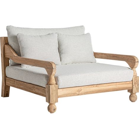 Canapé colonial en teck recyclé - bois naturel et tissu grège (1/5)