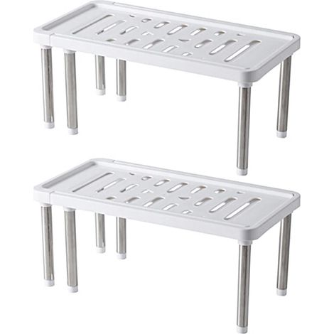 Juego de 2 elevadores de estantes extensibles para estantes de armarios, almacenamiento de cocina, debajo del fregadero, sobre la encimera: ahorran espacio, son autoportantes, resistentes, antidesliza