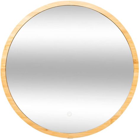 5Five Simply Smart – Miroir mural rond lumineux à LED 57 cm – Intensité lumineuse réglable – Cadre en bambou et verre – Installation facile sans outils (1/10)