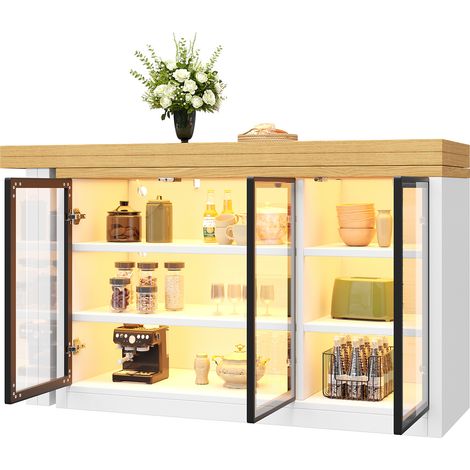 Table à manger extensible avec rangement et îlot de cuisine pivotant 360, table multifonction blanche avec éclairage LED, 120-197 cm (1/5)