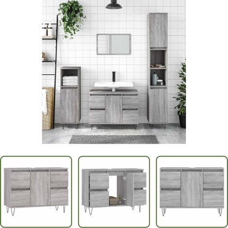 vidaXL Badezimmer Einrichtung -  Badschrank Grau Sonoma 80x33x60 cm Holzwerkstoff (1/5)