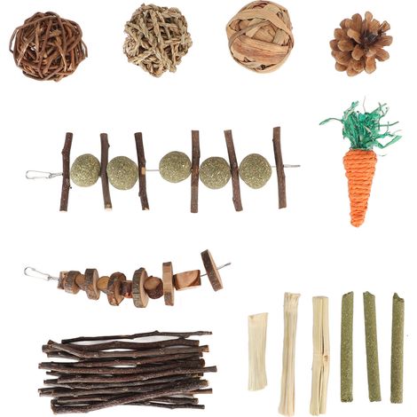 Jouets à mâcher pour lapin, meulage des dents, boule d'herbe, ficelle, cône de pin, bâton en bois, ensemble de jouets pour Hamster, cochon d'inde (1/5)