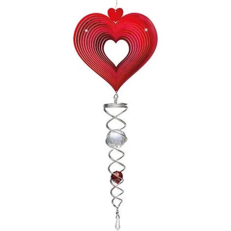 Suspension Éolienne Cœur Rouge avec Queue en Cristal Acier Inoxydable 60 cm - PANGIVO