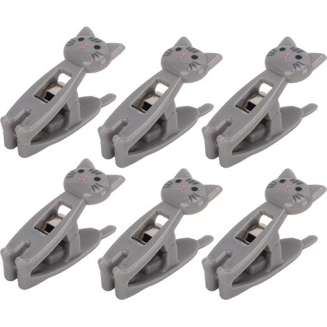 6 Pinces à Nourriture pour Chat, Fermeture Étanche pour Sachets et Vêtements - Poignée Antidérapante en Métal - Lot de 6, Gris (1/5)