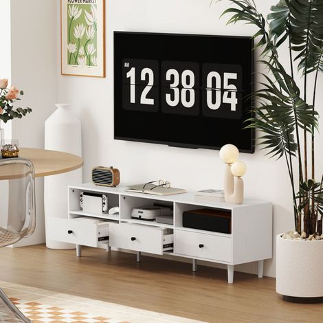 Stylish White TV Stand for Screens up to 75",Storage Shelves and Drawers,Easy Assembly,Stable Design,Cable Management Solution