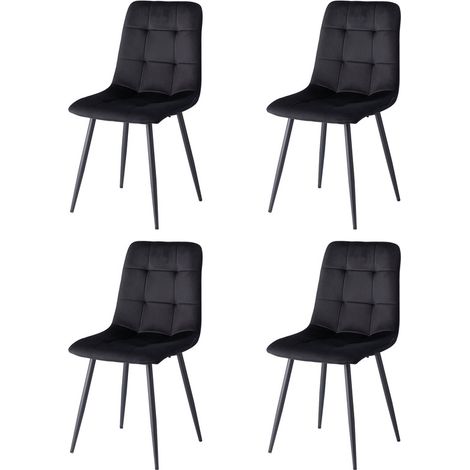Wokaka Set di 4 Sedie - Sedie da Pranzo - Velluto Olandese - Stile Vintage - Nero