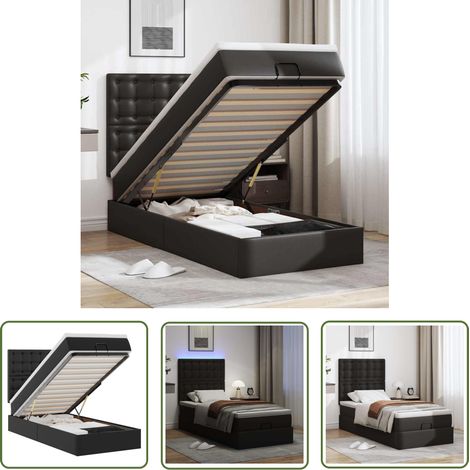 vidaXL Ottoman-Bett mit Matratze & LEDs Schwarz 90x200 cm Kunstleder (1/5)