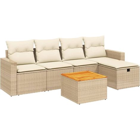 Set Divano da Giardino 6 pz con Cuscini Beige in Polyrattan vidaXL (1/4)