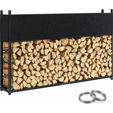 Outsunny estante de leña con funda oxford 600d y cables, de acero galvanizado robusto, carga 250 kg, para interior y exterior, 106x25x113 cm, negro (1/5)