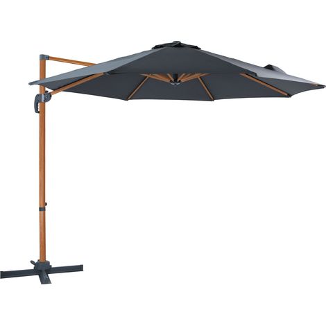 Axi Marisol Parasol Déporté Aspect Bois/Gris - Rectangulaire Ø 300Cm - Structure Aluminium - Rotation 360 - Inclinable - Résistant Aux Uv