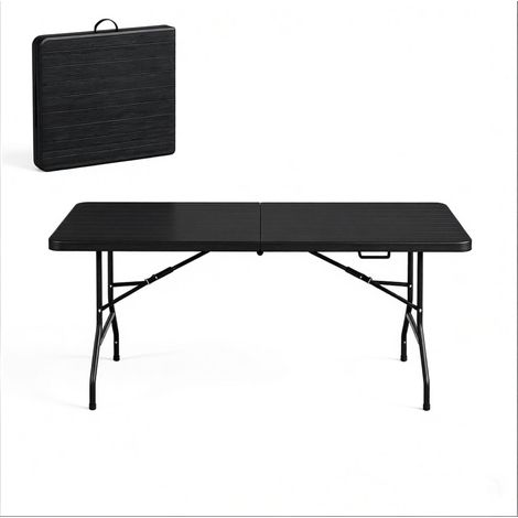 CHICFURN Tavolo pieghevole da esterno 180x74x70 cm in HDPE nero, struttura metallo, senza montaggio (1/5)