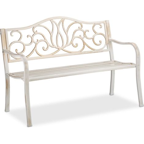 Banco de jardín decorativo para 2 personas 90 x 127,5 x 63 cm uso exterior confort estilo antiguo de acero gris 130009501 (1/5)