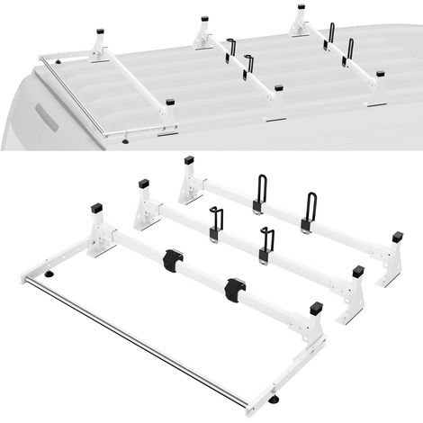 VEVOR Trailer Ladder Rack, 54" 3 Crossbars Ladder Roof Rack, Heavy-duty Steel Van Roof Rack, 800 lbs Capacity Van Ladder Rack with Cargo Roller and Straps, Fit for Ford Transit 150 250 350, 2015-2022 (1/5)