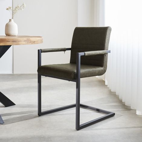 Chaise de salle à manger industrielle verte Kuba - Similicuir -