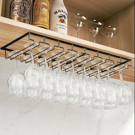 Metal Wine Glass Holder Hanging Under Cabinet Bracket with Screw for Home Bar Kitchen Restaurant Coffee Shop (1/5)