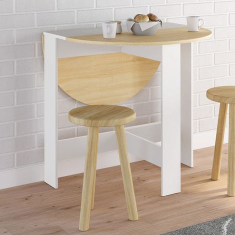 EDI Consola redonda plegable 2-4 personas madera blanca tablero imitación haya 103 x 76 cm
