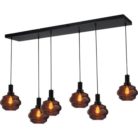 Lampe suspendue 6 lumières - noire - Porto avec des lunettes Ball rouges - 2711-05-05-130-25-61