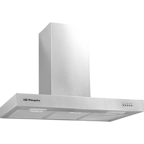 Campana decorativa acabado inox Orbegozo 90 cm DS 56190 B IN, 3 niveles de potencia, 2 bombillas LED, 3 filtros aluminio desmontables, extracción 647 m3/h, clase energética B, chimenea ajustable, 190  (1/5)
