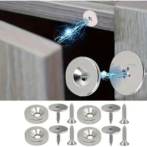 LEDANDER Set di 4 Chiusure Magnetiche per Ante — Chiudiporta Magnetici Rotondi in Metallo per Armadi e Mobili (1/5)