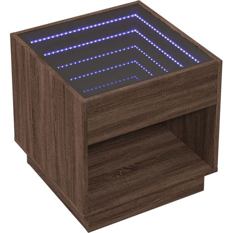 Comodino con luce LED e vano a giorno 50 x 50 x 50 cm MDF marrone e vetro DEC033142