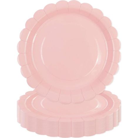 50 assiettes jetables en carton rose festonnées, 23 cm, résistantes aux graisses et à l'humidité, pour mariages, baby showers et événements festifs
