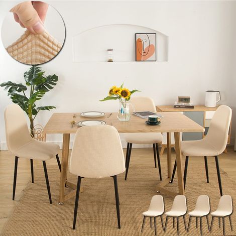 Lot de 4 Housses de chaise, Tissu gaufré extensible universel, Housse de protection anti-taches, Pour salle à manger hôtel mariage (1/5)