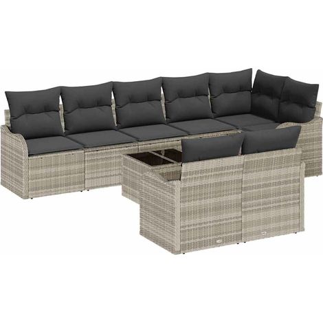 Maison Exclusive - Set Divano da Giardino 9 pcs Grigio chiaro Poly Rattan