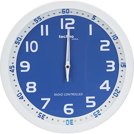 techno line WT 8971 Orologio da Parete Radio, Struttura in Metallo, Bianco/Blu, 30x4.2x30 cm (1/4)