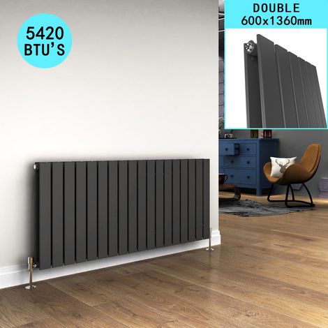 ELEGANT 600 x 1360 mm Anthracite Rads Double Designer Flat Panel Heater Column Rads + Anthracite Thermostatic Radiator Valves (1/5)