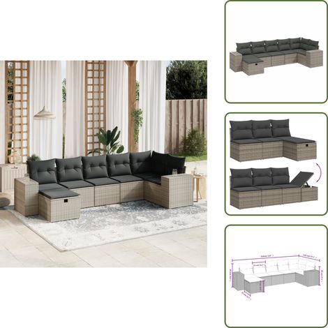 Salon de jardin avec coussins 7 pcs gris résine tressée - Canapé De Jardin - Salon De Jardin - Mobilier Extérieur - Résine Tressée - Rotin Synthétique (1/5)