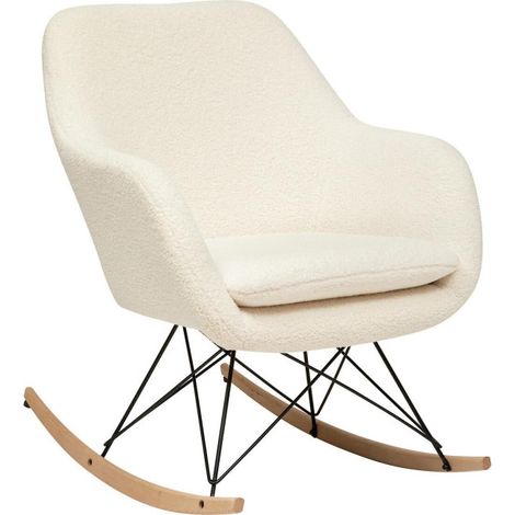 Fauteuil à Bascule Bouclette "Olmeto" 83cm Blanc (1/4)