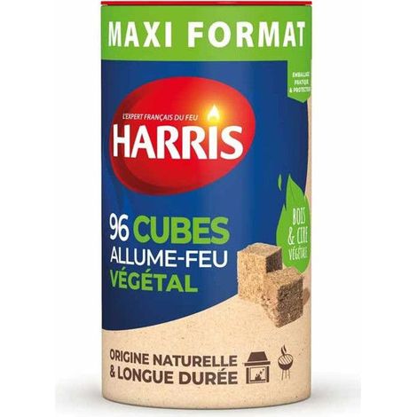 Allume-feu - Bois et cire végétale - Longue durée - Bois compressé - 96 cubes - Harris