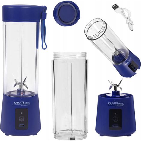 Licuadora portátil recargable de 400 ml, USB-C, 2 baterías de 3000 mAh, color azul, Kraft&Dele (1/5)